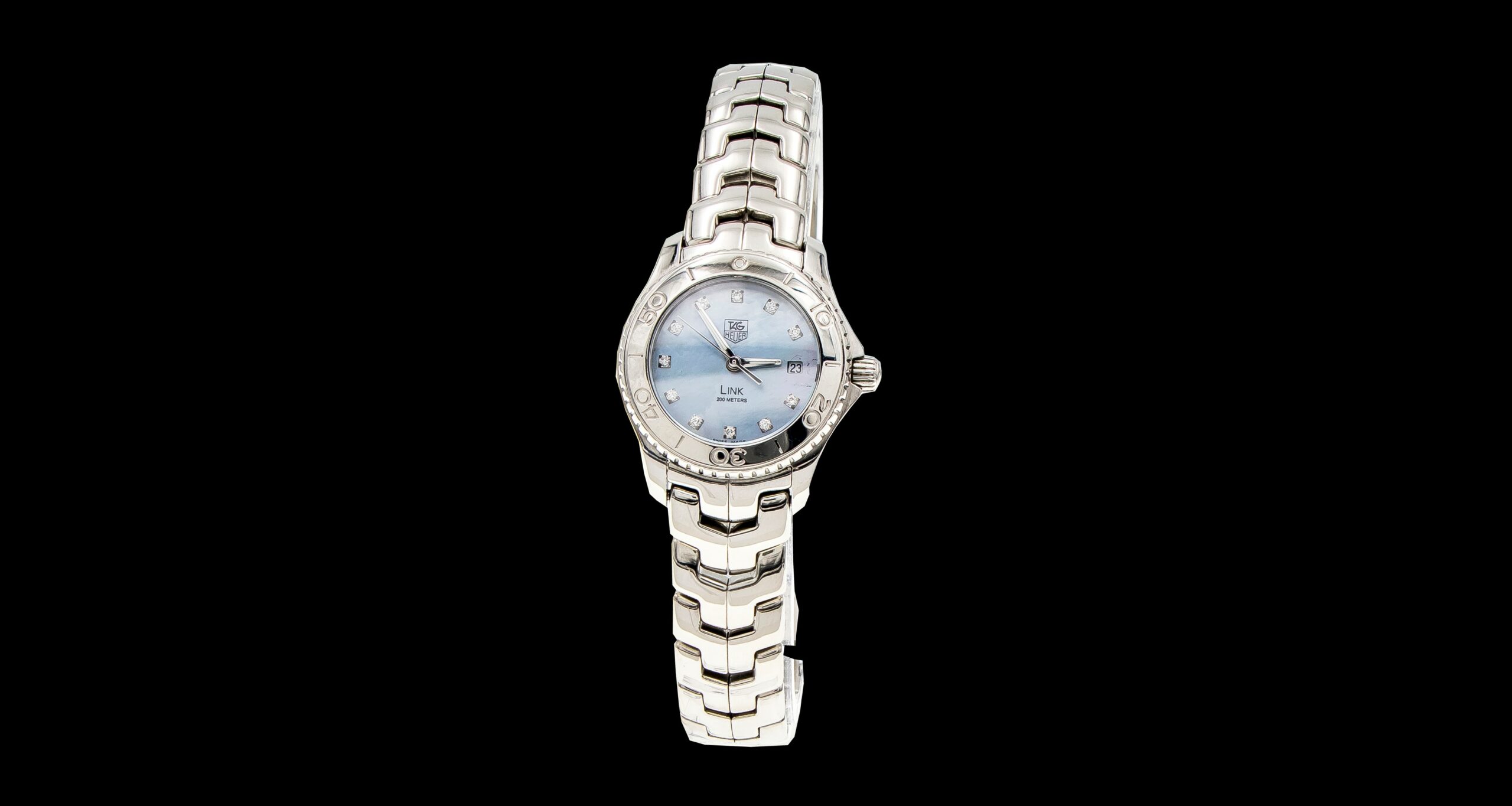 W1054 - Tag Heuer Lady's Link c/w blue Mother of Pearl face with diamond numerals